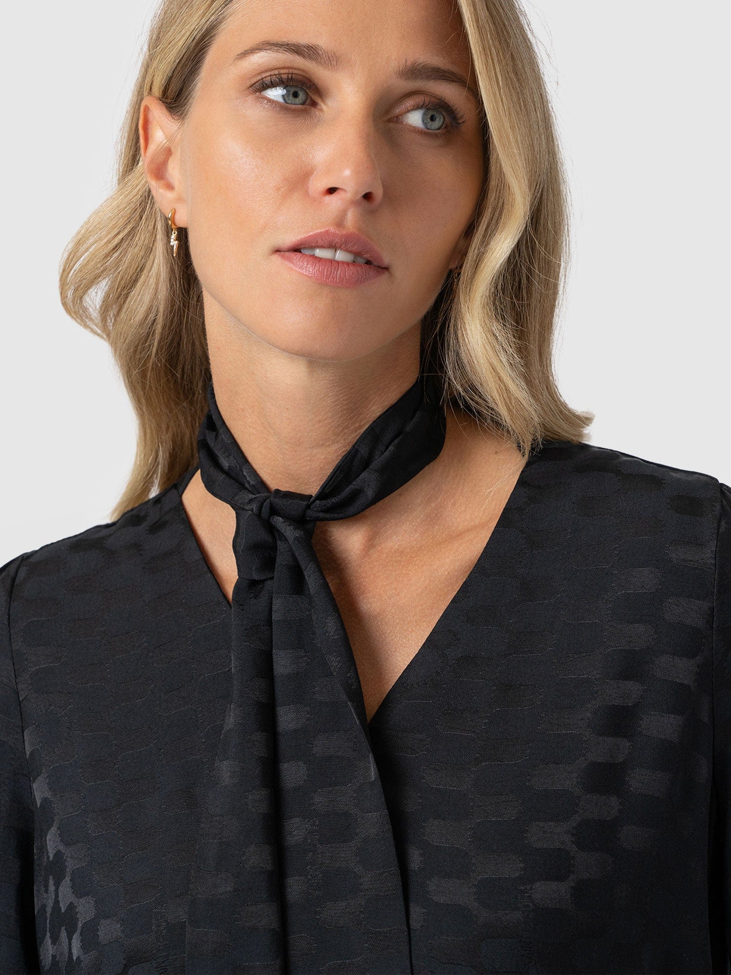 Joselyn V Neck Blouse - Black Jacquard - Women's Blouses | Saint + Sofia® USA